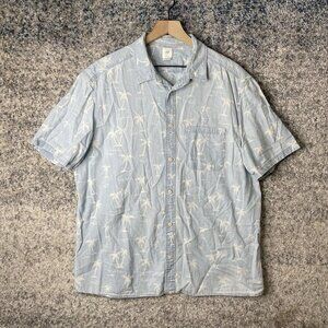 H & M Logg Palm Tree Men's Shirt‎ Print Short Sleeves Blue White XL